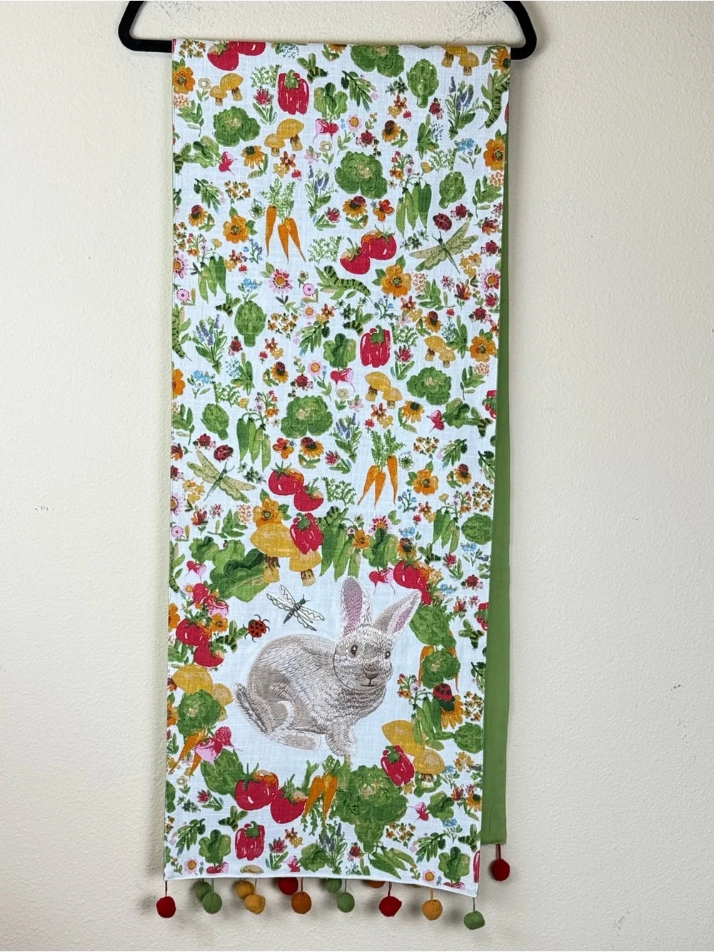 Pier 1 Table Runner Easter Embroidered Bunny Garden Spring Pom Pom 72